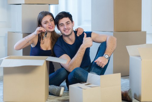 Removal team planning a house move in a London street