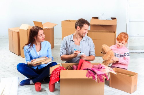 Packed boxes and furniture ready for house removals in London