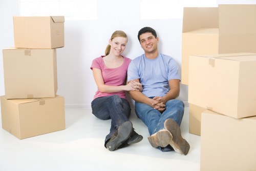 Professional removal team loading household items into a van