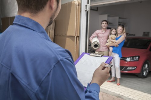Professional packing materials and labelled moving boxes in a London home