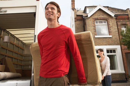 Moving boxes and household items for a property relocation