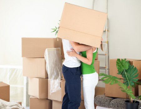 Removal van with boxes and furniture for a flat move