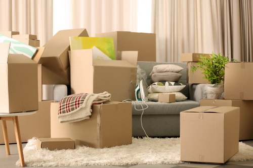 Smaller local move in London with packed boxes and moving trolley