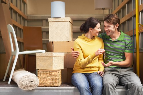 Business move in progress with labelled items and transport planning